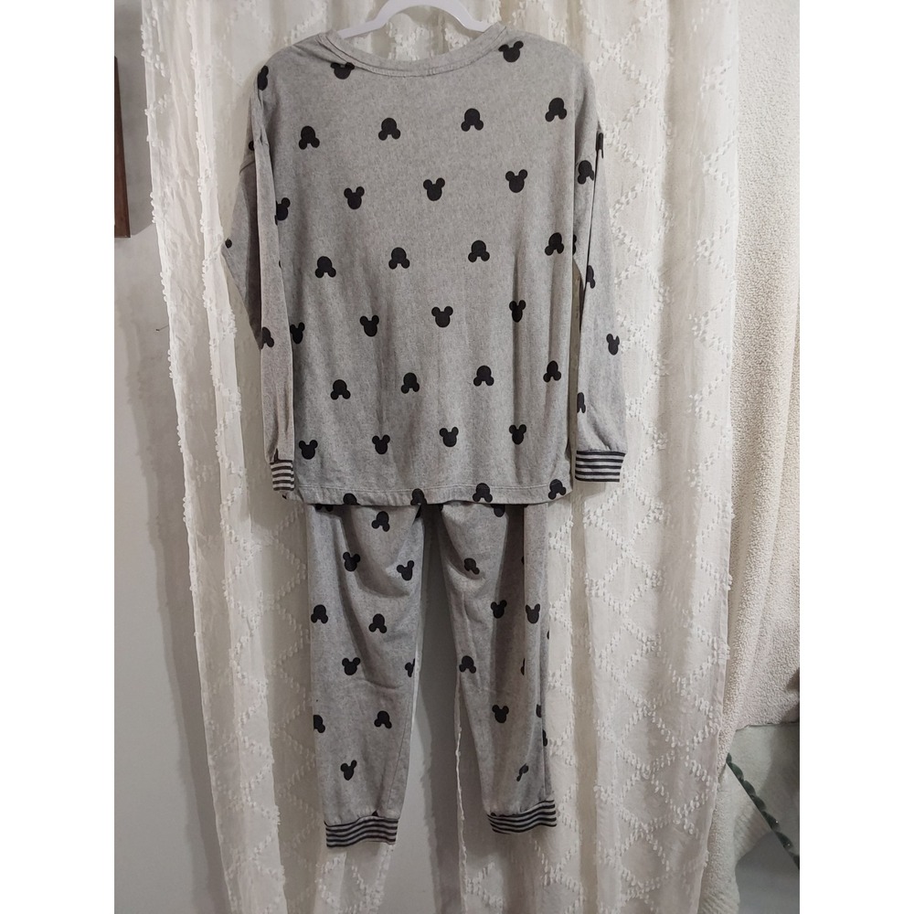 Disney Mickey Mouse Pajama Set Womens Small Gray Black Silhouette 2pc Joggers - Picture 2 of 4